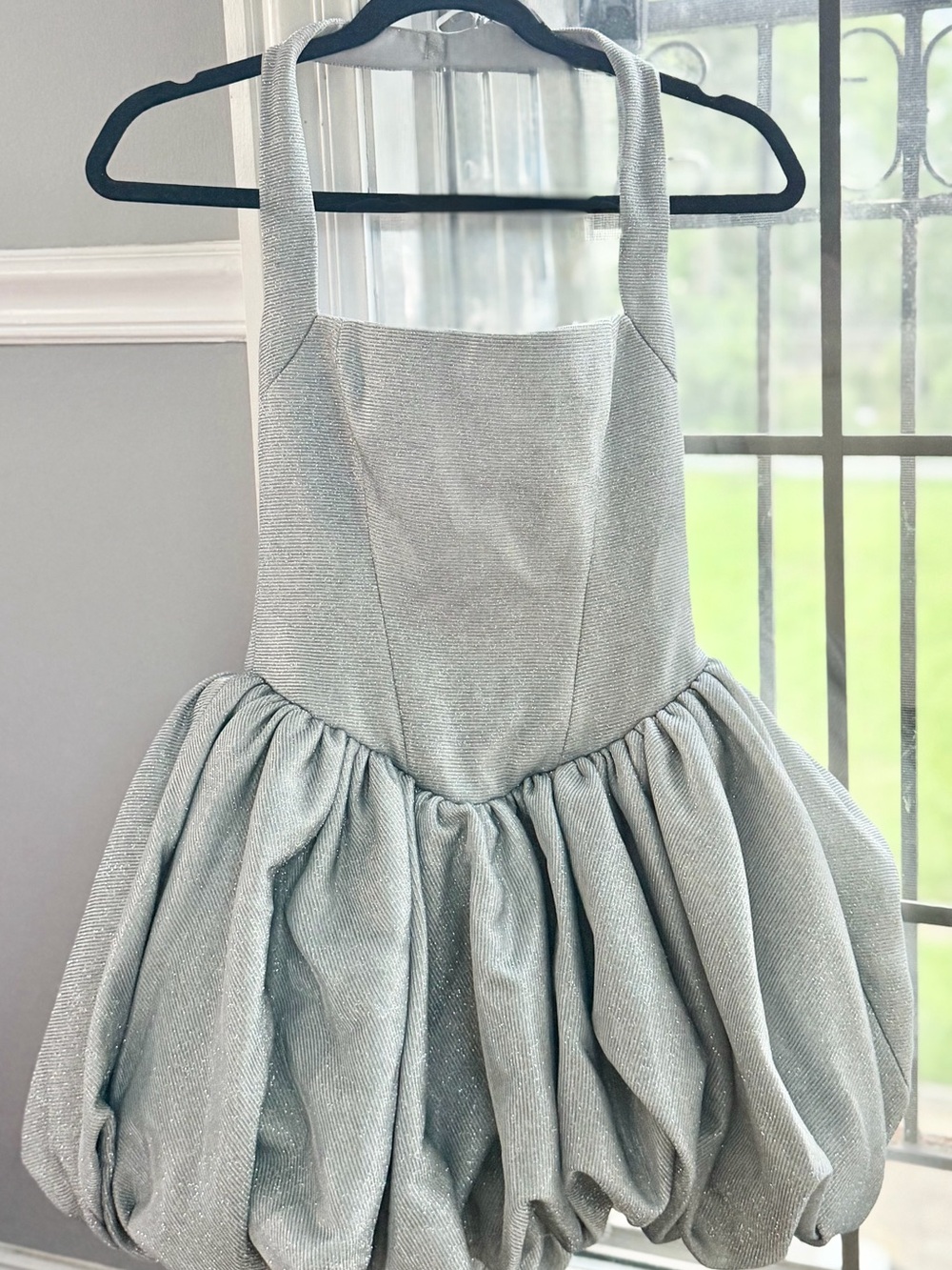 NWT Babyboo Araminta Silver Metallic Bubble Mini Dress Size S - Picture 2 of 8